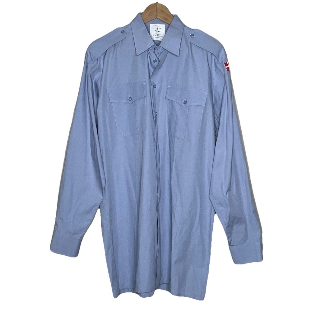 Søværnet Royal Danish Navy Uniform Mens Button Up Blue Dress Shirt 42L 16.5 Long